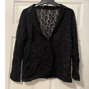Tudor Court Black Lace Button Front Blouse